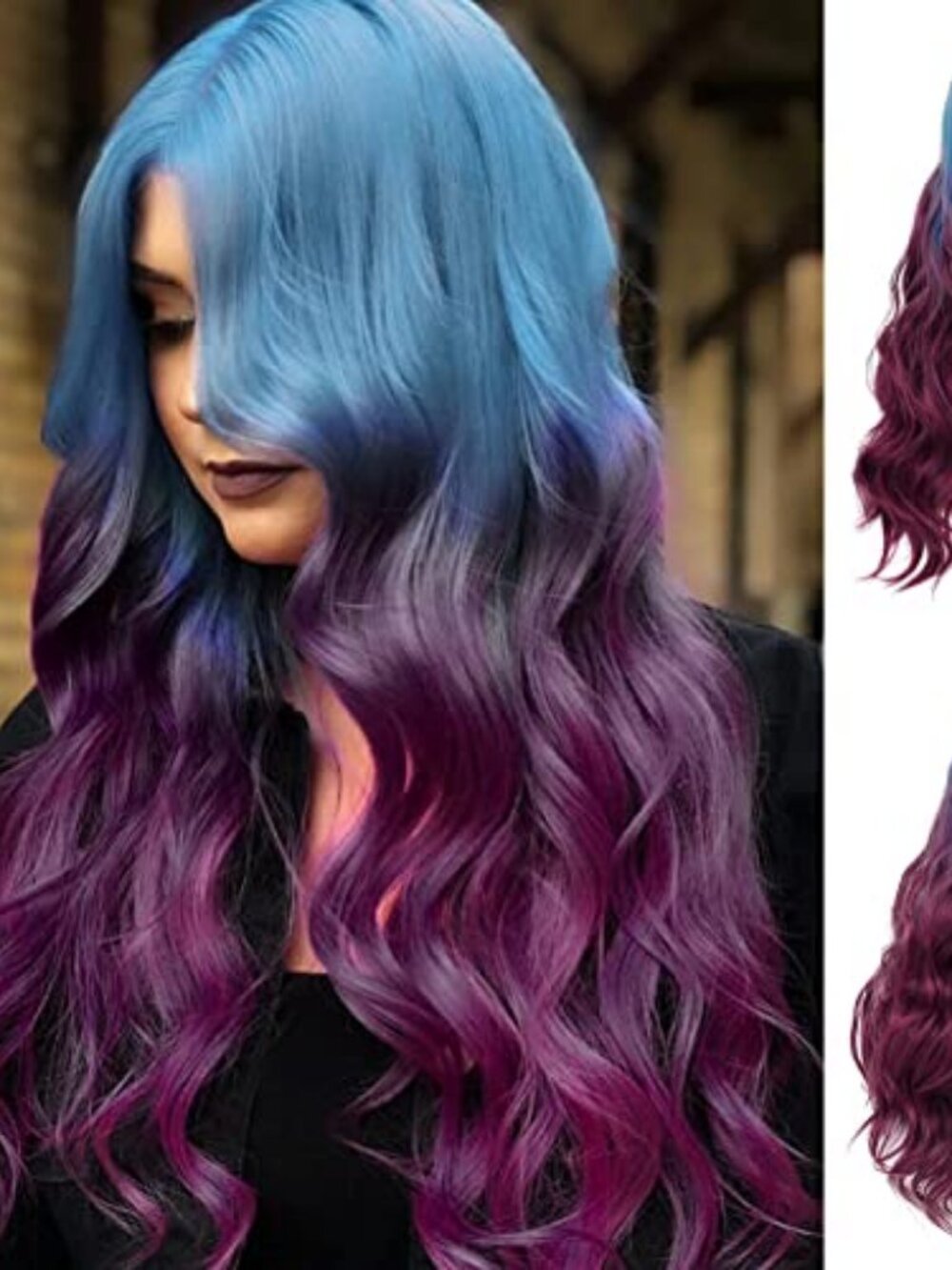 Cloud Long Purple Wigs for Women Curly Wavy Tow Color Middle Part Synthetic Hair